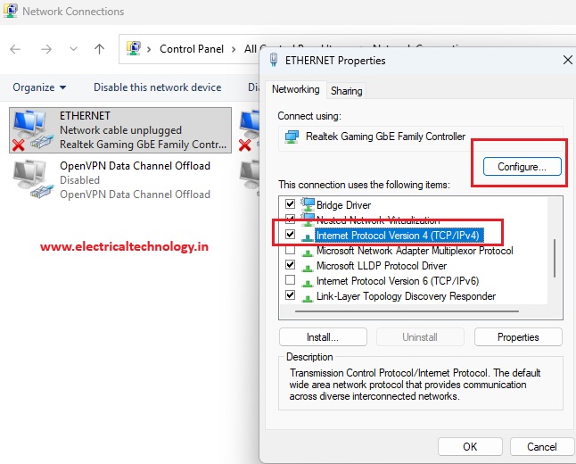 ethernet properties ipv4 configure properties