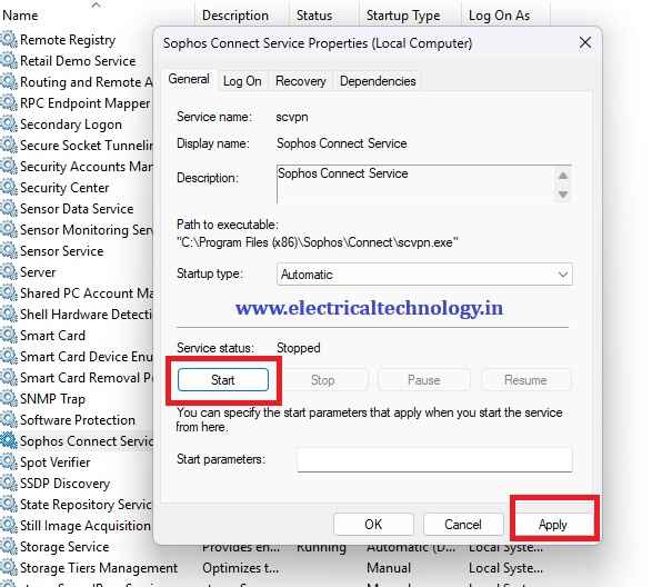 start sophos vpn service