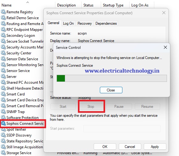 stop sophos vpn service