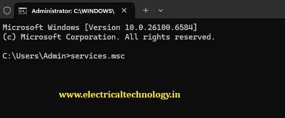 type services.msc in cmd command window