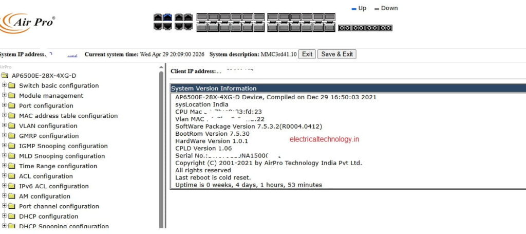 airpro switch web gui dashboard