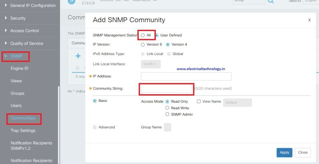 cisco cbs 350 snmp community settings