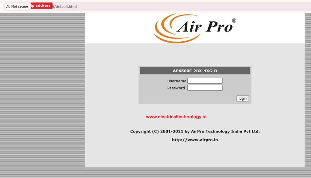 login airpro 4500 switch